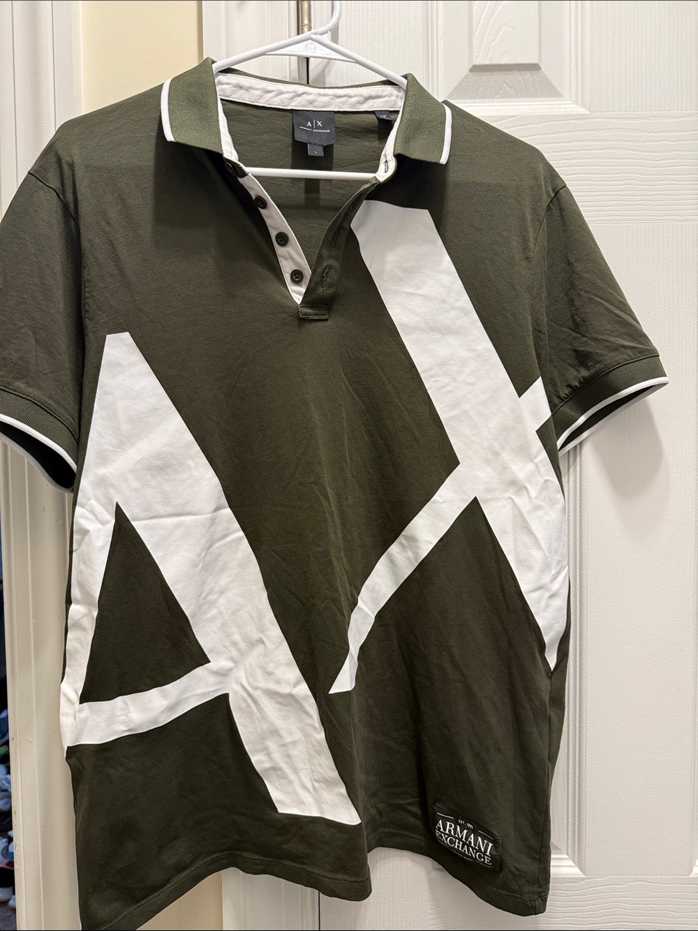Armani Exchange Olive Green Polo with Large White AX Graphic